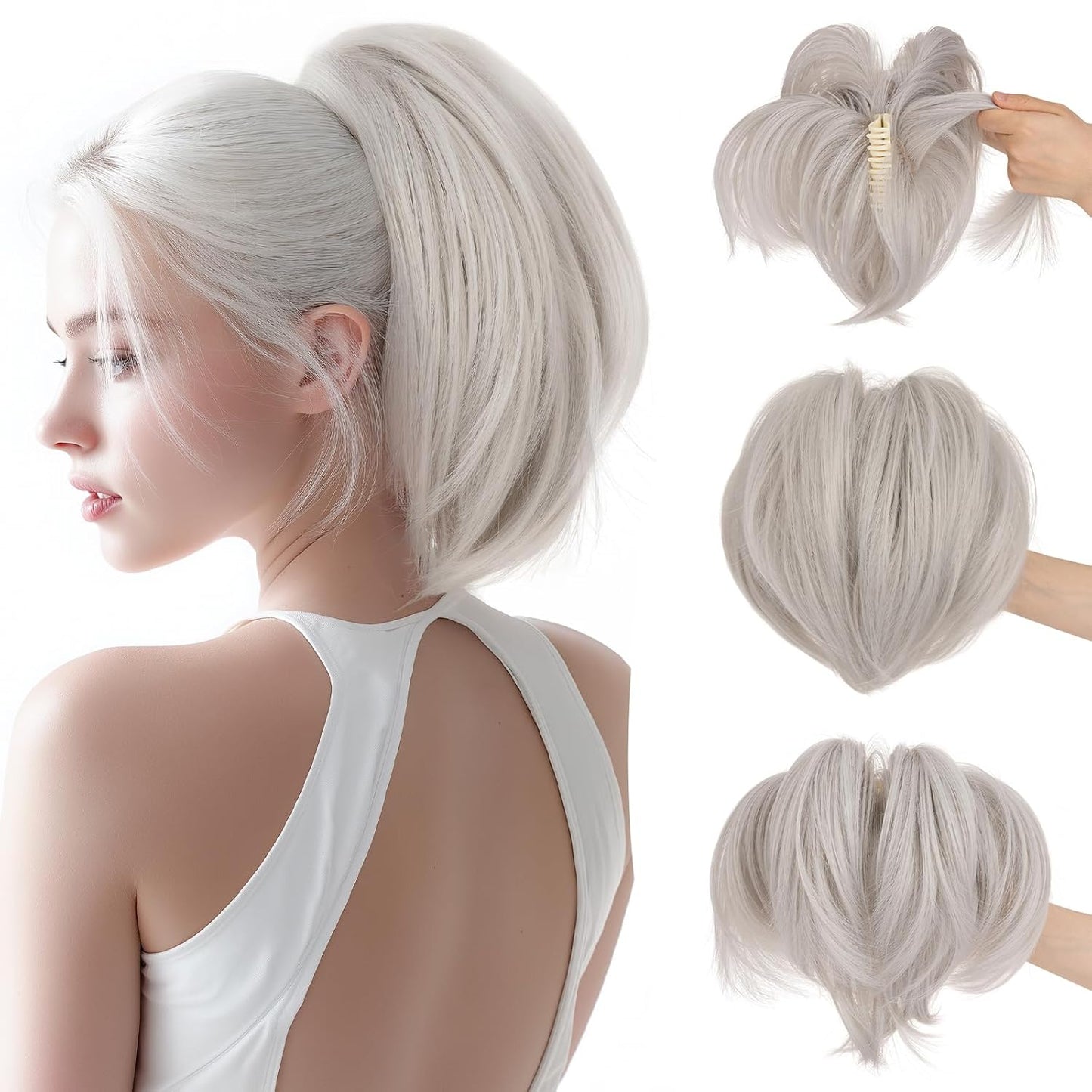 Claw Clip Short Ponytail Hair Extensions - Messy Bun Hair Piece for Women | DIY Bendable Synthetic Hair #12 Light Chocolate Brown