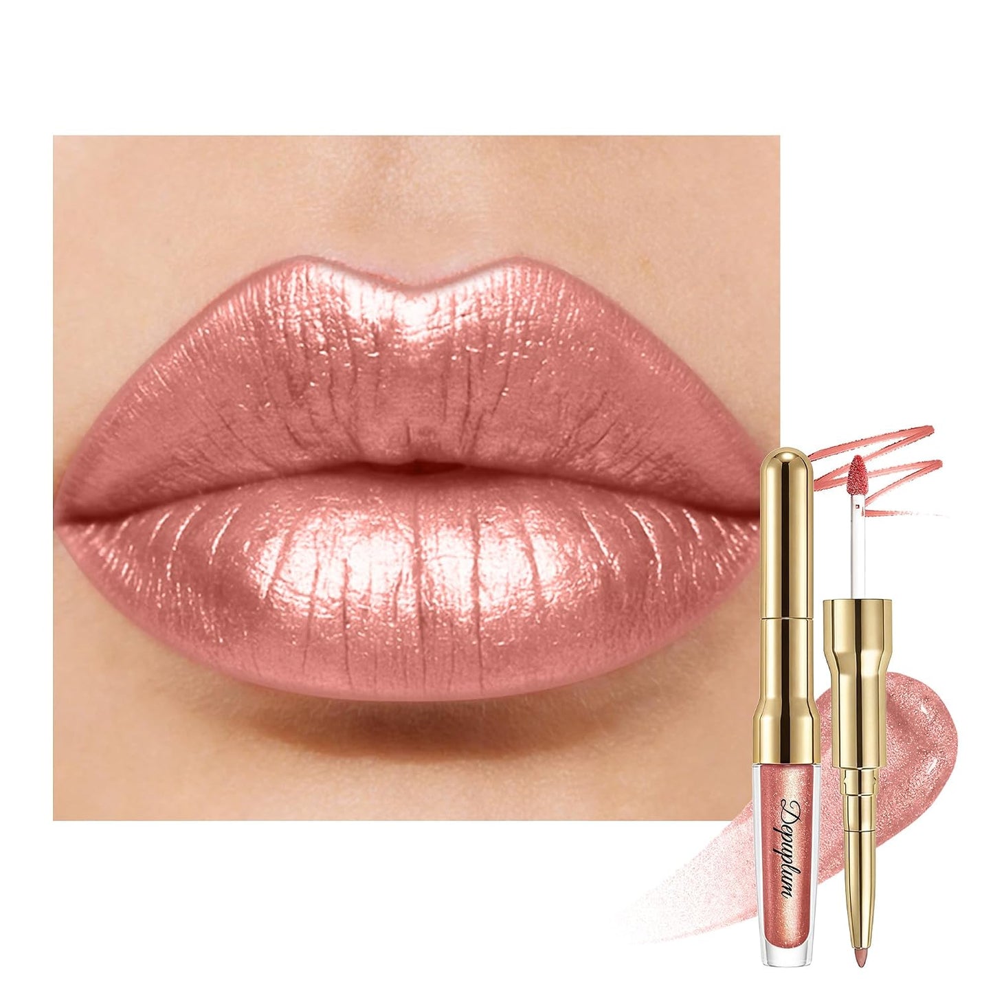 Pink Metallic Lipstick & Lip Liner Combo - Waterproof, Smudgeproof Shimmer Finish | Long Lasting Nude (GB24 Mauve Babe)