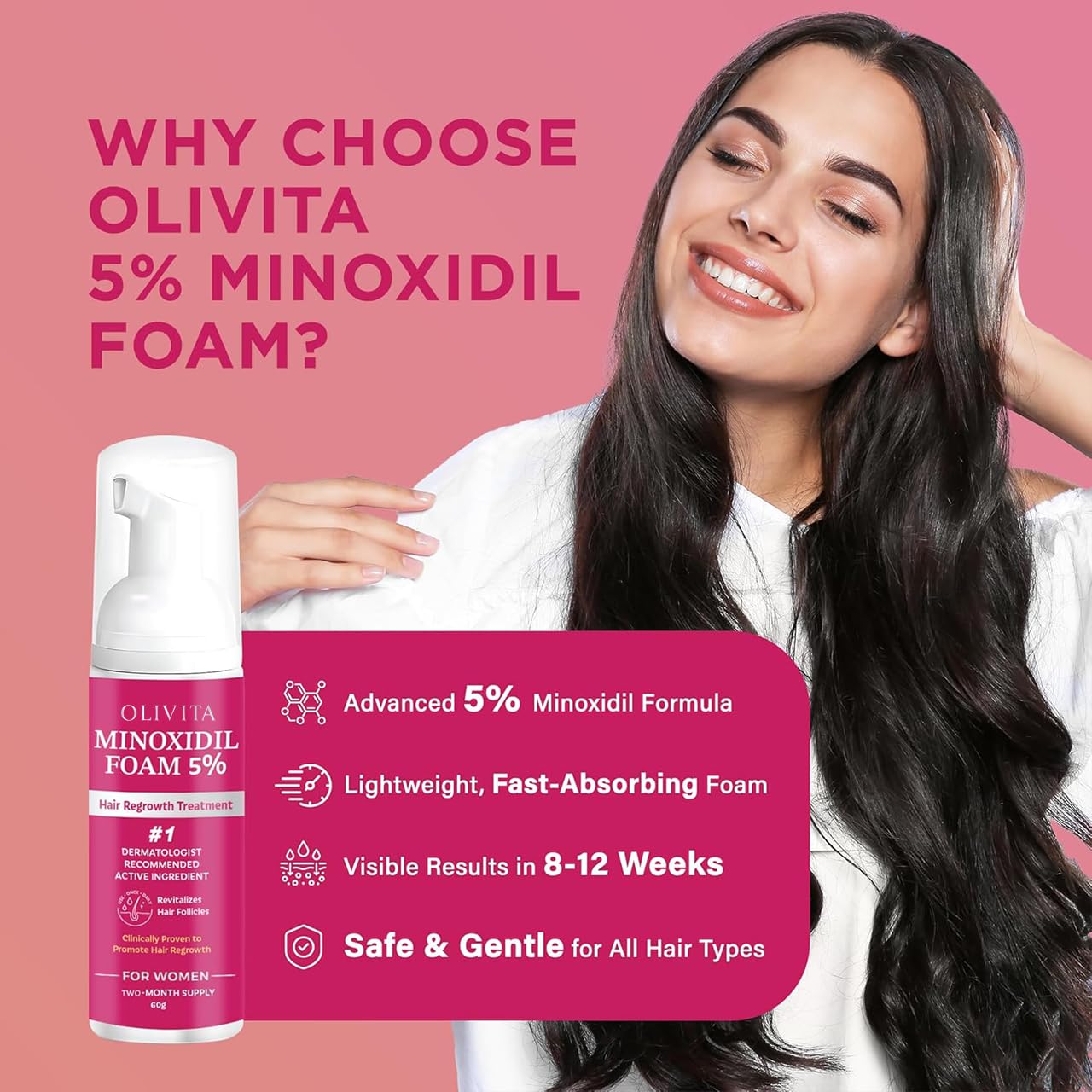 5% Minoxidil Foam for Women Hair Growth: Extra Strength Hair Regrowth Treatment - Hair Loss Solution - Revitalize Hair Follicles & Regrow Thicker, Fuller Hair