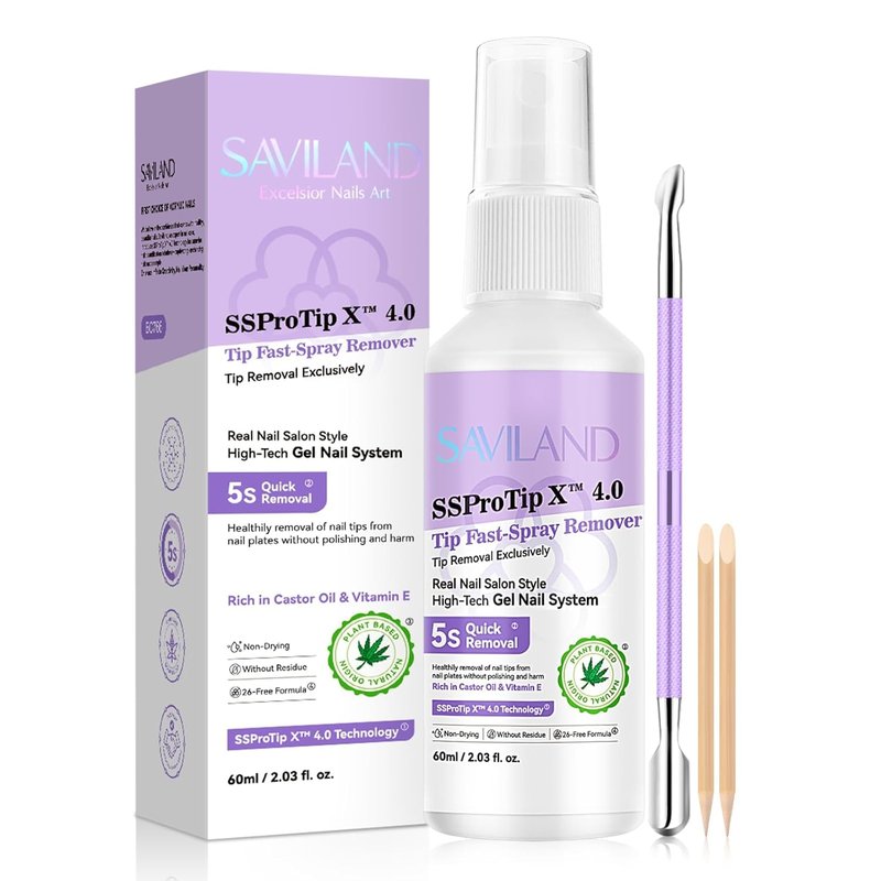 SAVILAND Nail Glue Remover Spray - 60ml Odorless Acetone-Free Formula | Quick Gel Nail Removal