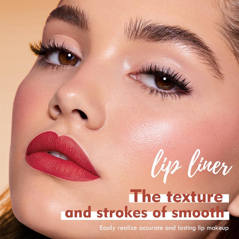Lip Liner Set - 12 Pcs High Pigment Natural Oak Brown Pink Red Makeup Pencils | Smooth Application