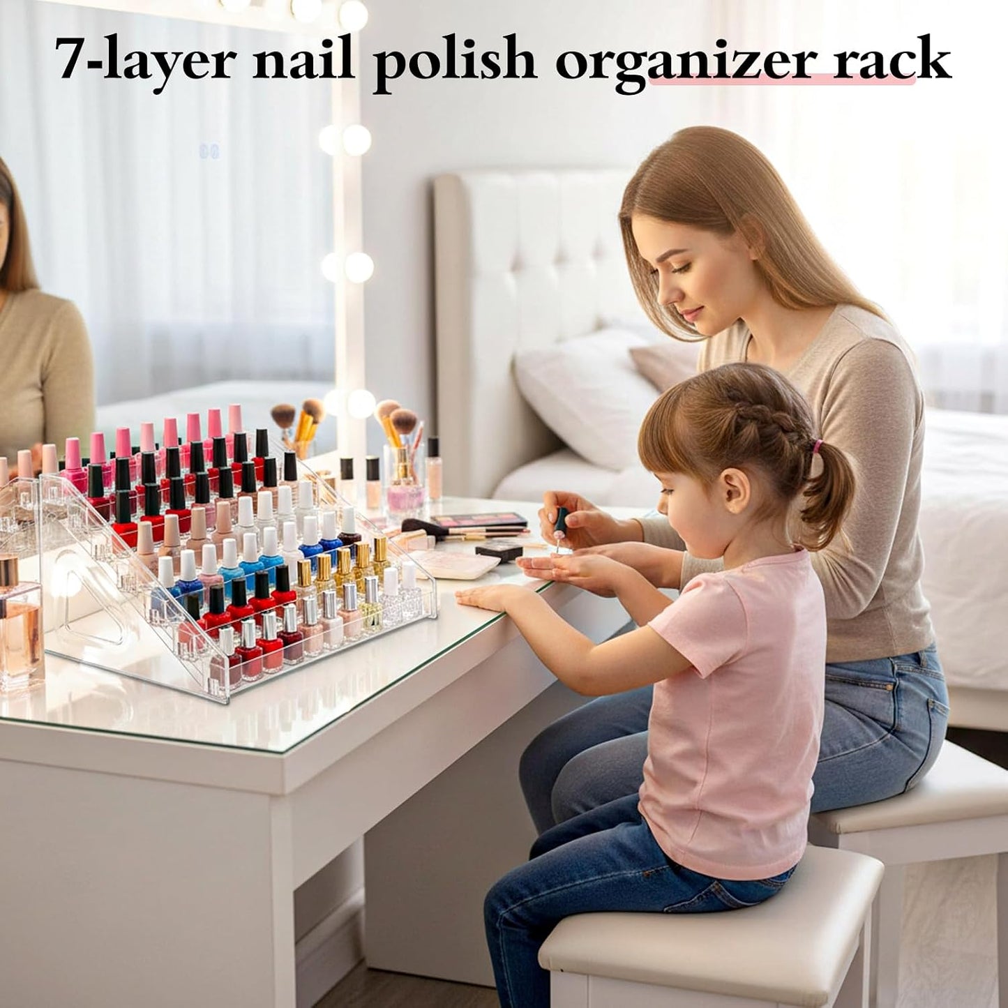 Nail Polish Organizer - 7 Layers Clear Plastic Storage Stand | Essential Oil, Cosmetic, Jewelry Holder