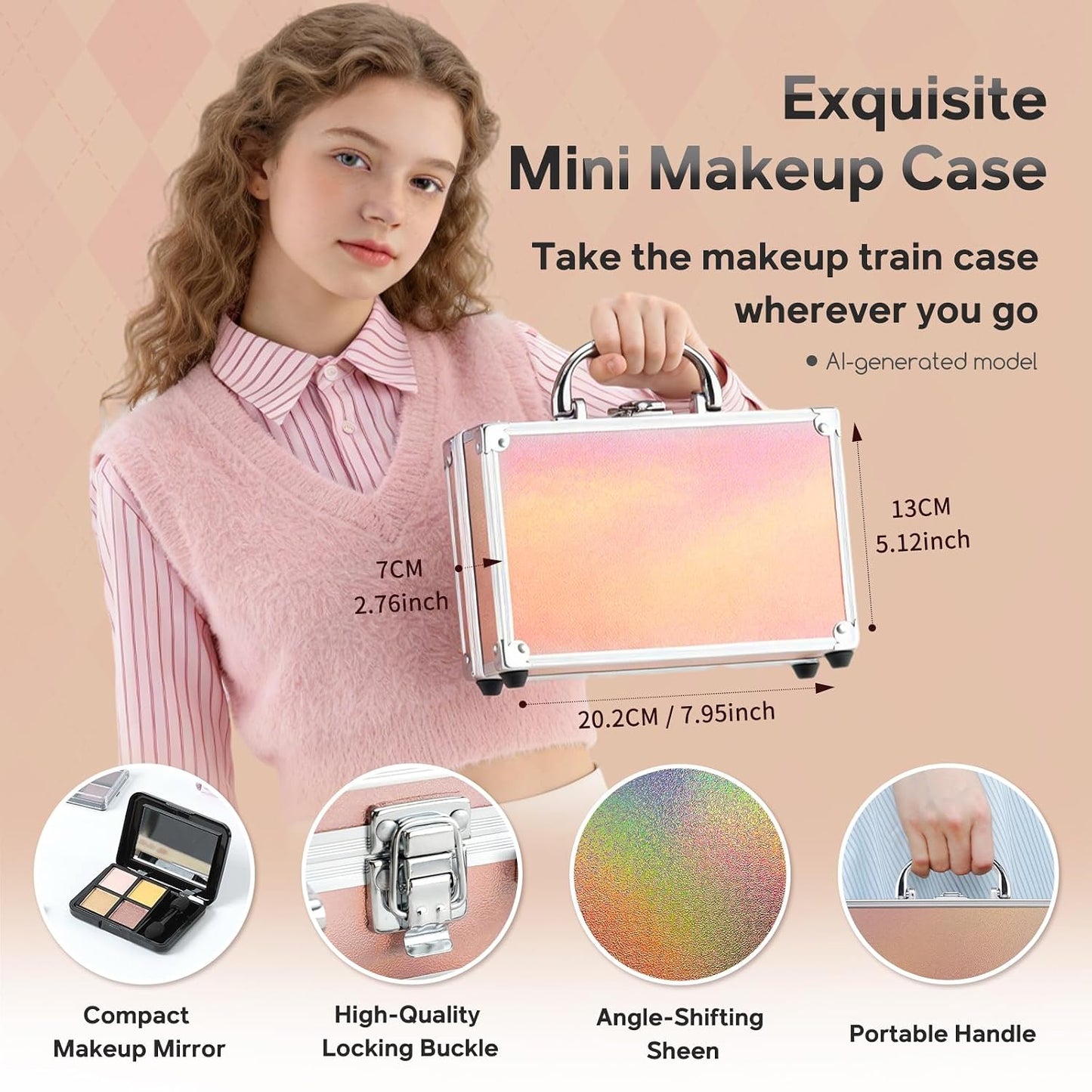 Beginner Makeup Kit for Teens - Full Makeup Set with Eyeshadow Palette, Blush, Bronzer, Lipstick & Train Case | Gold