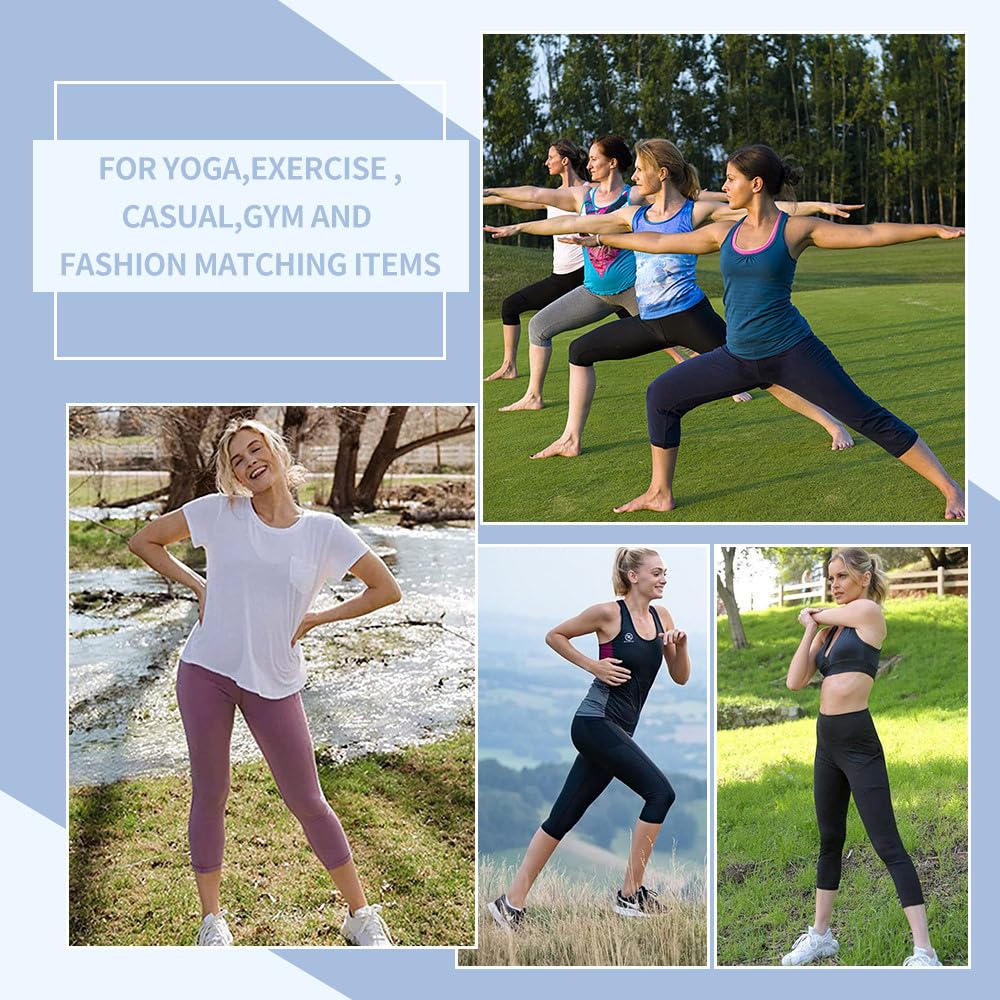 High Waist Yoga Pants Capri Leggings with Pockets, Tummy Control Workout Running Yoga Leggings for Women Black