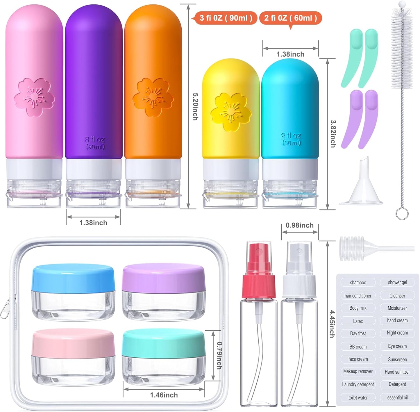 Travel Bottles for Toiletries - TSA Approved Silicone Containers | 20-Pack Leak Proof Refillable Travel Size Bottles