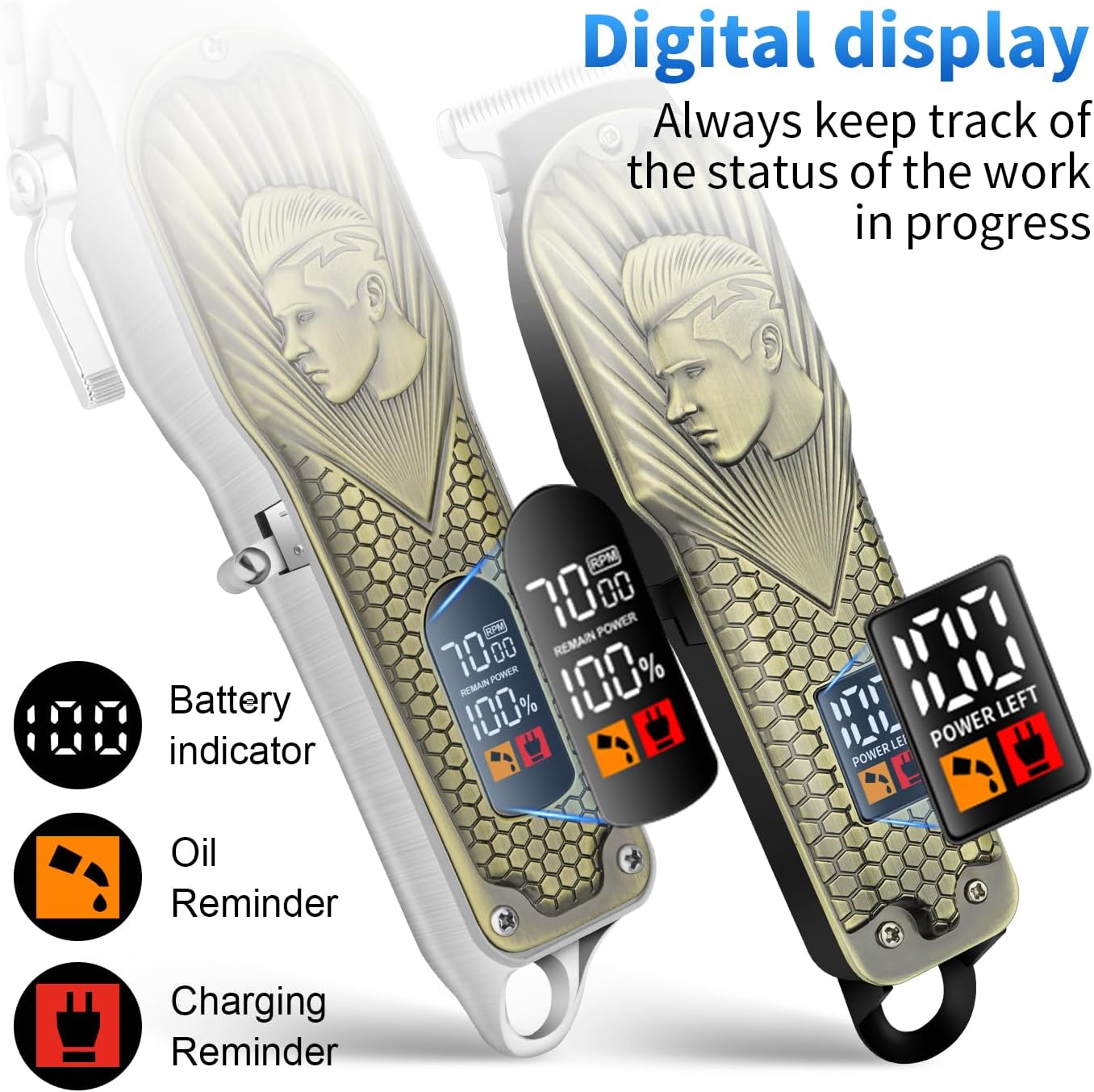 Professional Hair Clippers for Men - Cordless Barber Clipper Set with LED Display, Foil Shaver & Nose Trimmer | Rechargeable