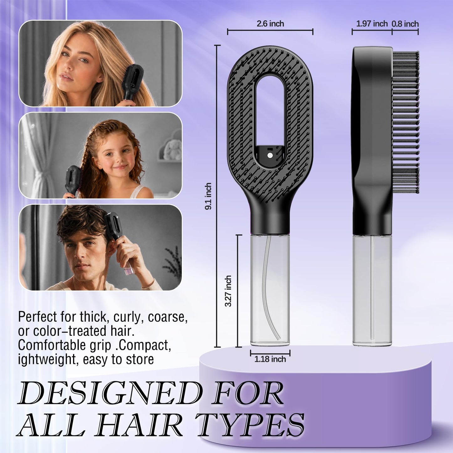 Thick & Long Hair Brush with Water Spray – 2-in-1 Detangling Brush, Anti-Static Mist, Painless Knots Remover for Severely Tangled Curly Hair, Reduce Breakage & Frizz (2, Blue)