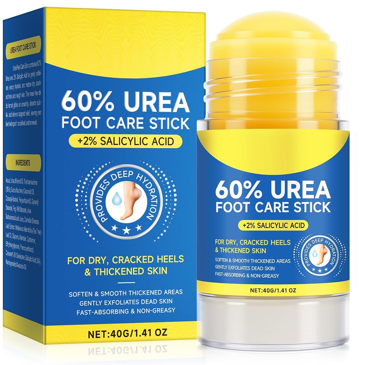 Urea Foot Care Stick - 60% Urea & 2% Salicylic Acid Moisturizer for Dry, Cracked Skin | 1.41oz