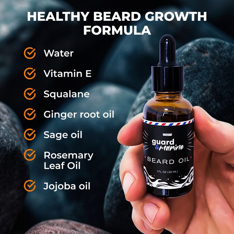 GUARD&MARINE Beard Oil Unscented - 1 fl oz. All Natural Formula for Growth, Softening, Strengthening, and Conditioning Sensitive Hair, Beard and Mustache, Dry Skin