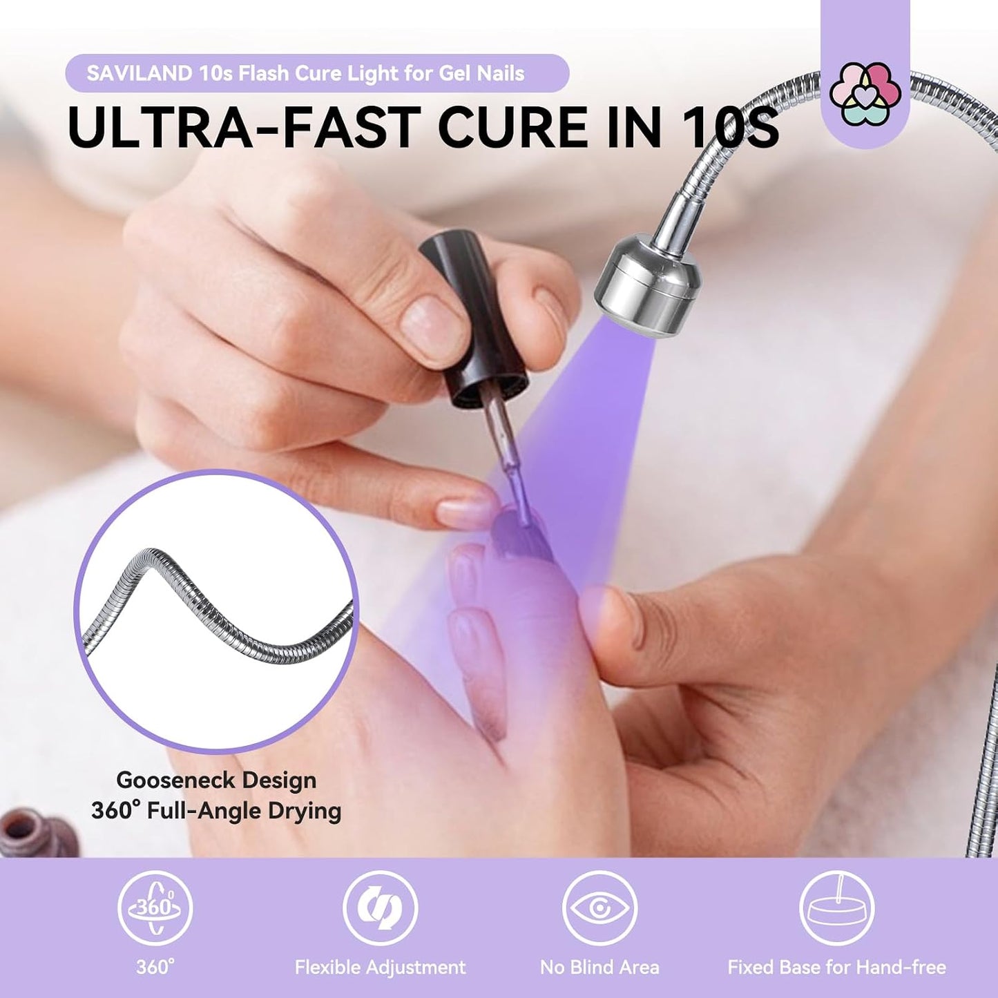 SAVILAND Gooseneck UV Nail Lamp - 12W Gel Light with Touch Switch & 3 Timer Settings | Quick Drying, Adjustable Design