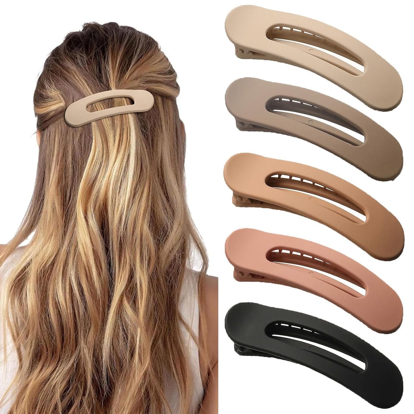 Flat Hair Clips - 5 Pcs Medium Lay Flat Claw Clips for Women | Strong Hold Non-Slip Matte Hair Claws for Thick & Thin Hair