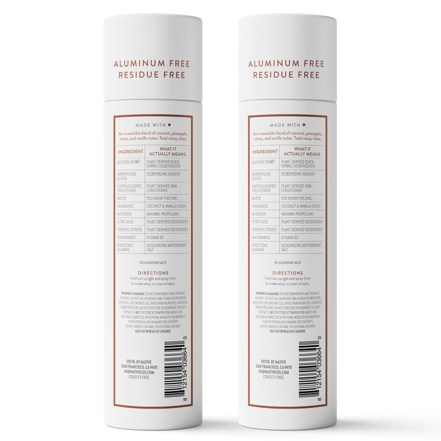 Native Deodorant & Body Spray, Coconut & Vanilla TWIN PACK, 72-Hour Odor Protection for Underarms & Body, Aluminum Free, Quick Drying, 2x3.5 oz