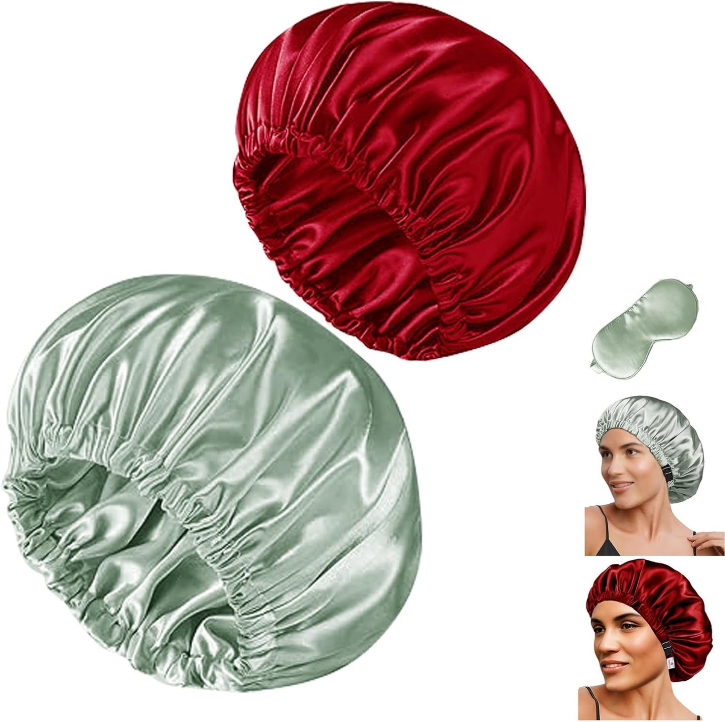 Satin Bonnet Hair Caps for Sleeping - 3 Pcs Silky Night Bonnets for Curly Hair | Women's Sleepwear