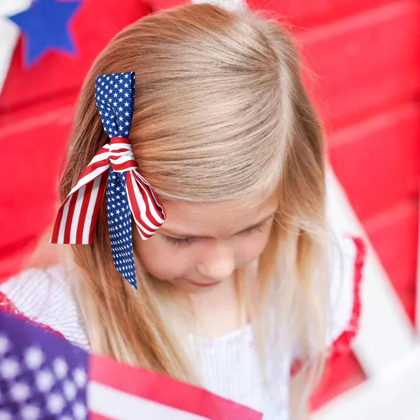 NCMAMA 2PCS 4th of July Hair Bows for Girls, Patriotic Hair Bow Clips for Independence Day, American Red White and Blue Hair Accessories, Hair Barrettes for Toddler Children Kids (American Flag-A)