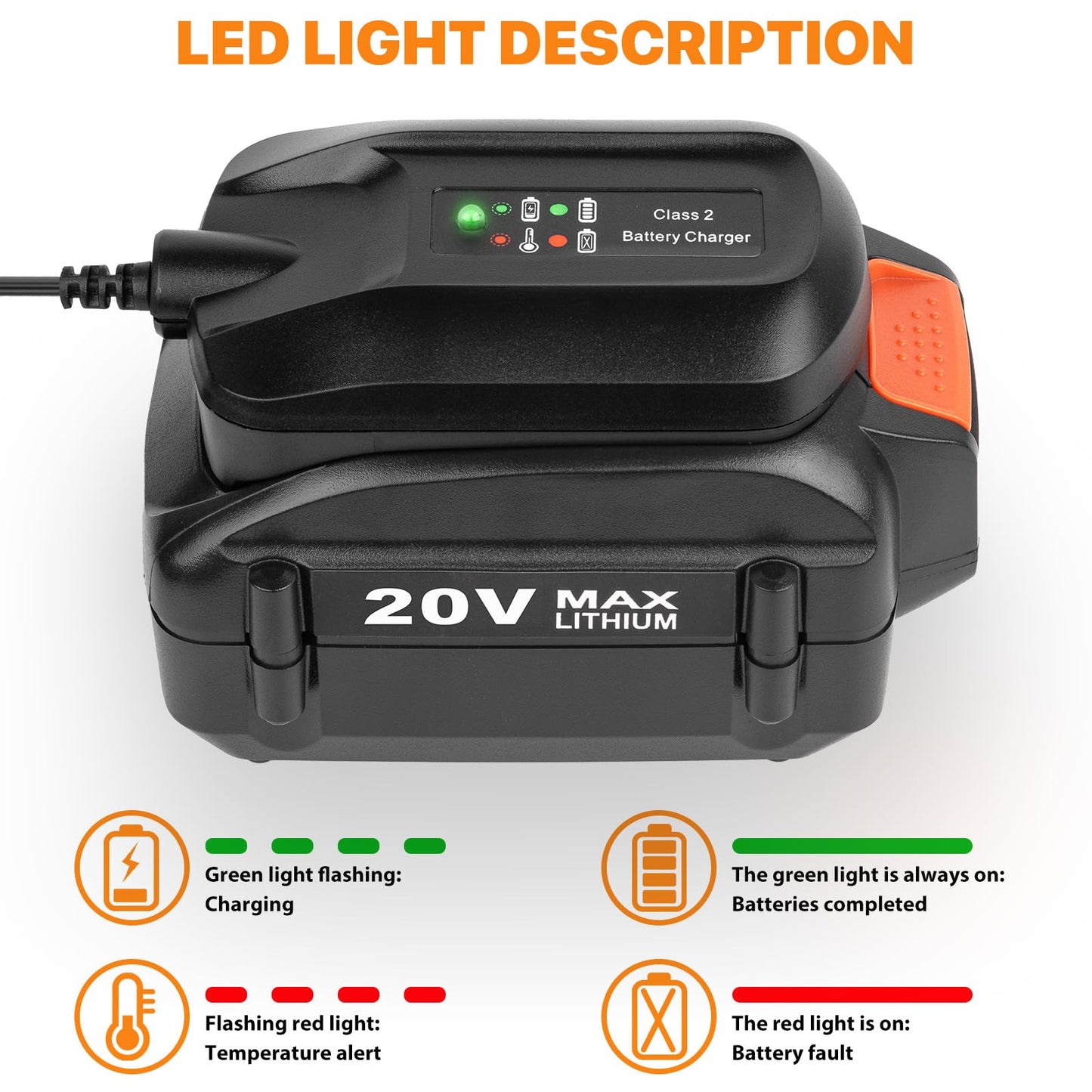 Lxljiad 20V Charger Replacement for Worx WA3742 Battery Compatible with Worx 20V WA3732 WA3525 WA3520 WA3575 WA3578 Lithium Battery