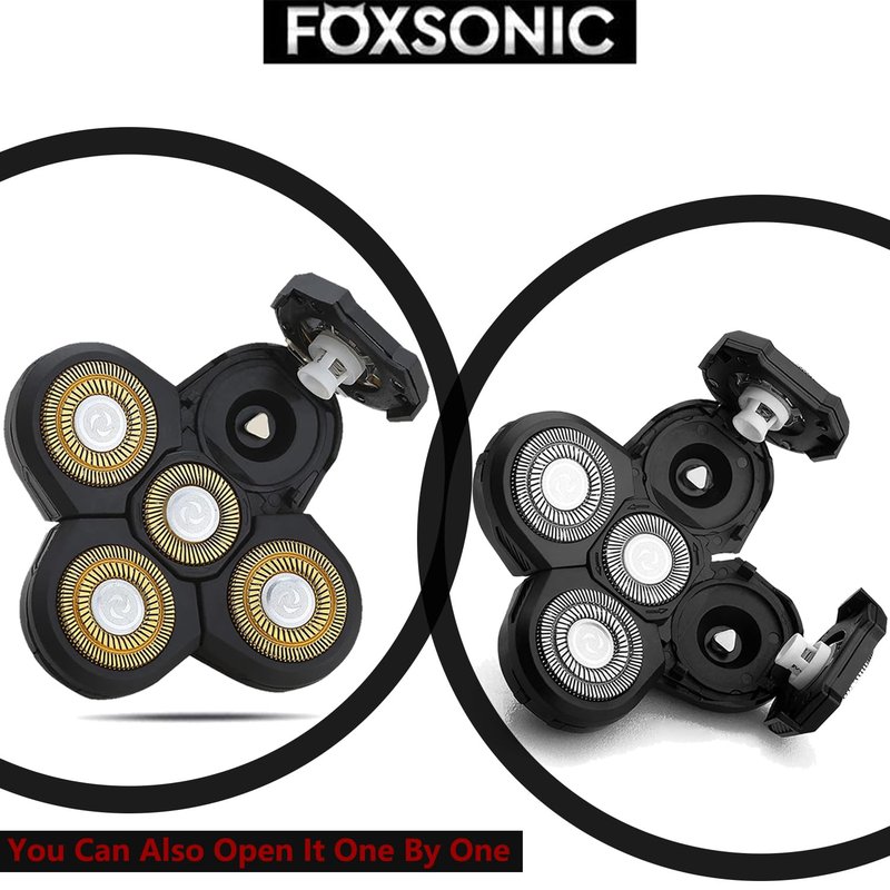 Universa 2Pcs 5 Blades Replacement Heads for Mainstream head shaver brands, Head Shaver Replacement Blades (5 Black+ Gold)