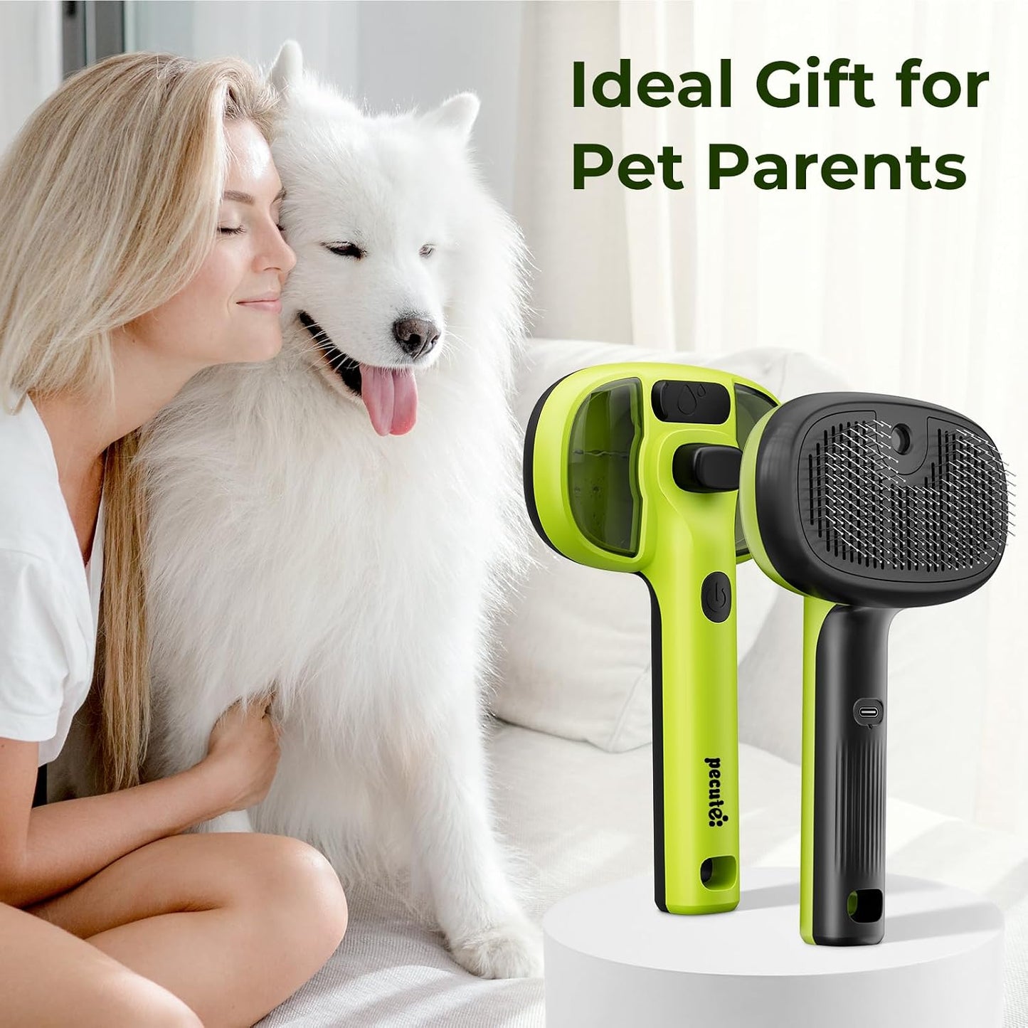 Pecute Cat Steam Brush - Self-Cleaning Grooming Tool with 2 Spray Modes | Large Capacity Tank for Shedding & Massaging