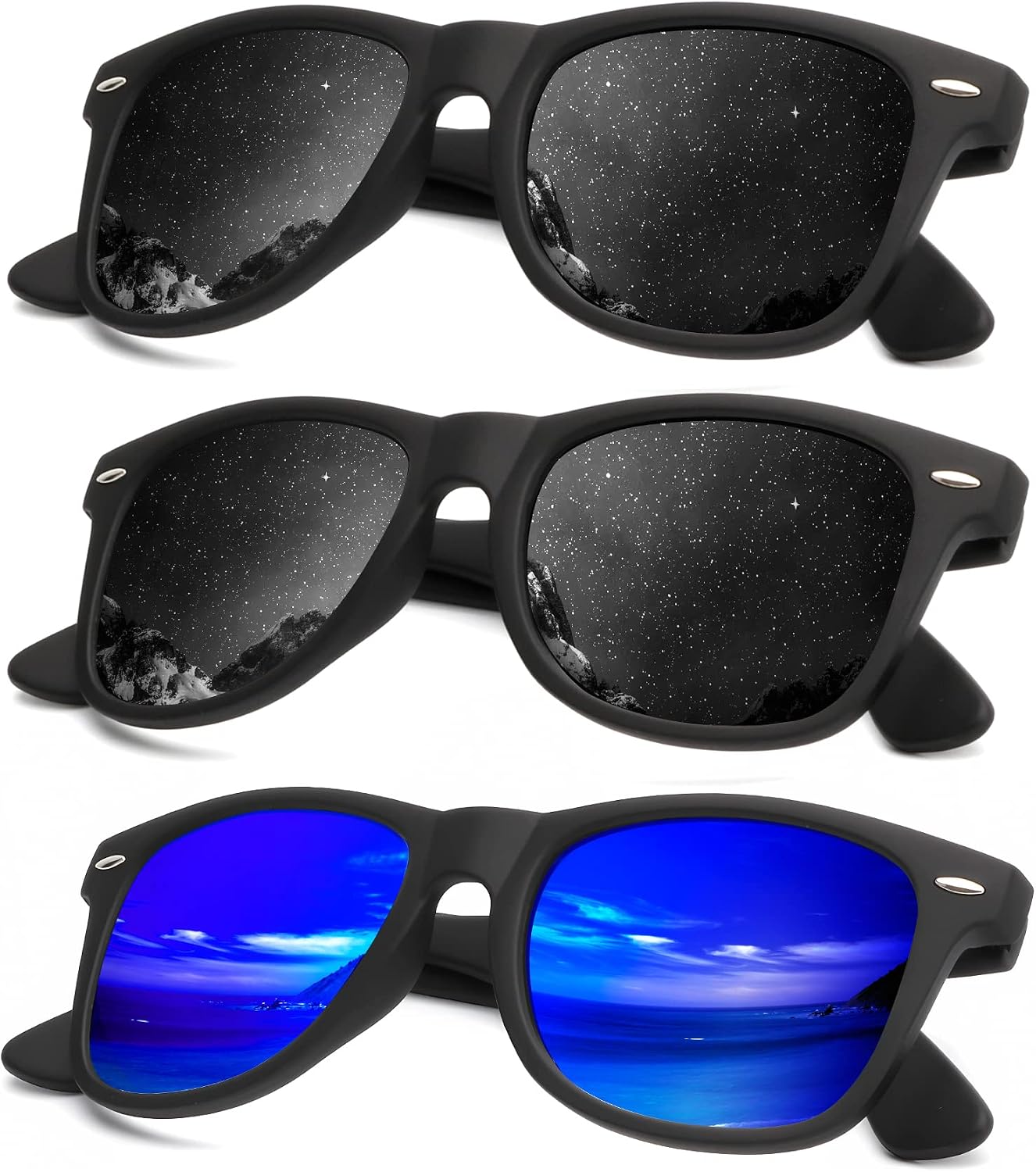 KALIYADI Polarized Sunglasses - Matte Finish, UV Blocking, Color Mirror Lenses | 3-Pack for Men & Women