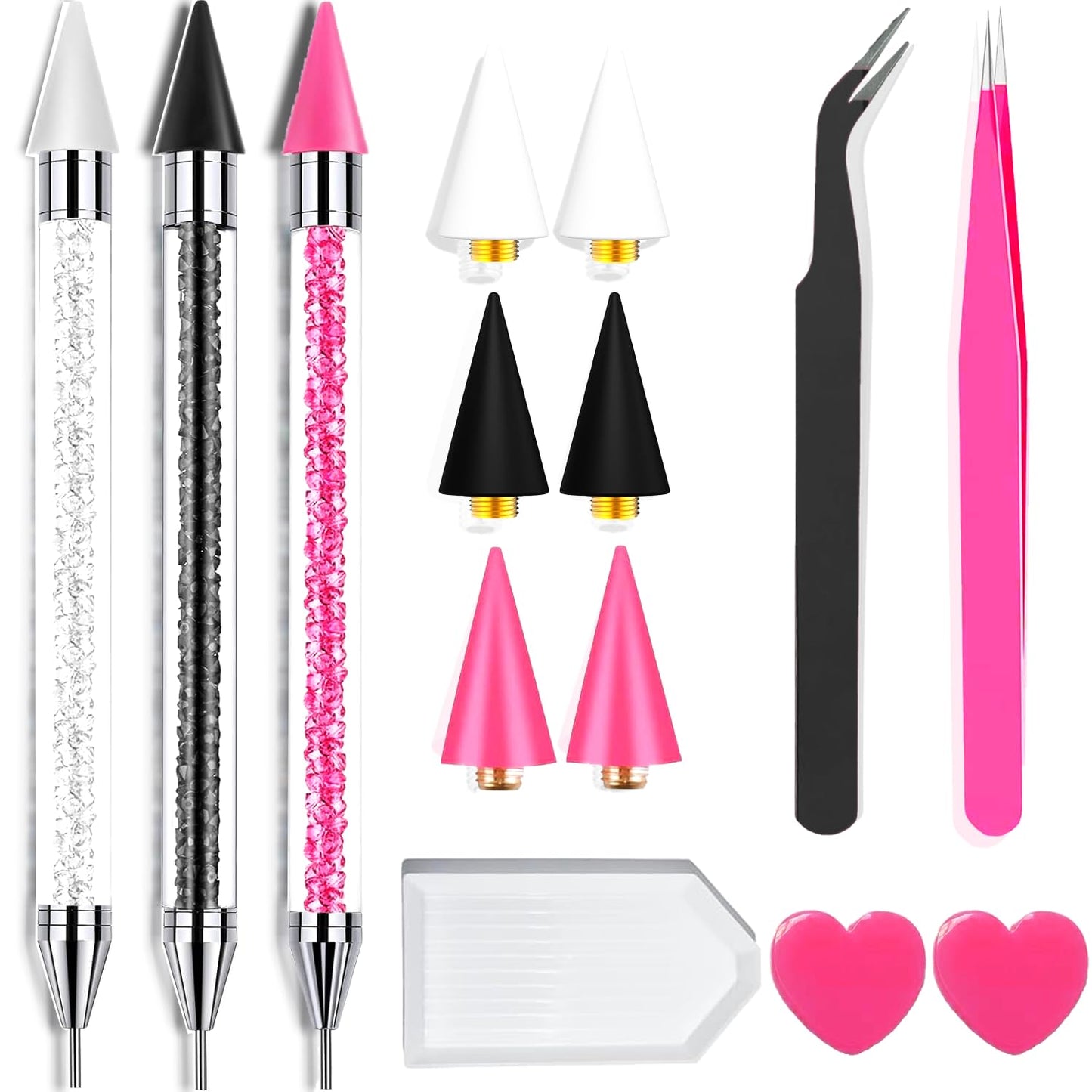 Rhinestone Picker Tool Kit - 14 Pcs with Dual-Head Pens, Wax Tips & Precision Tweezers for Nail Art Gems & Charms