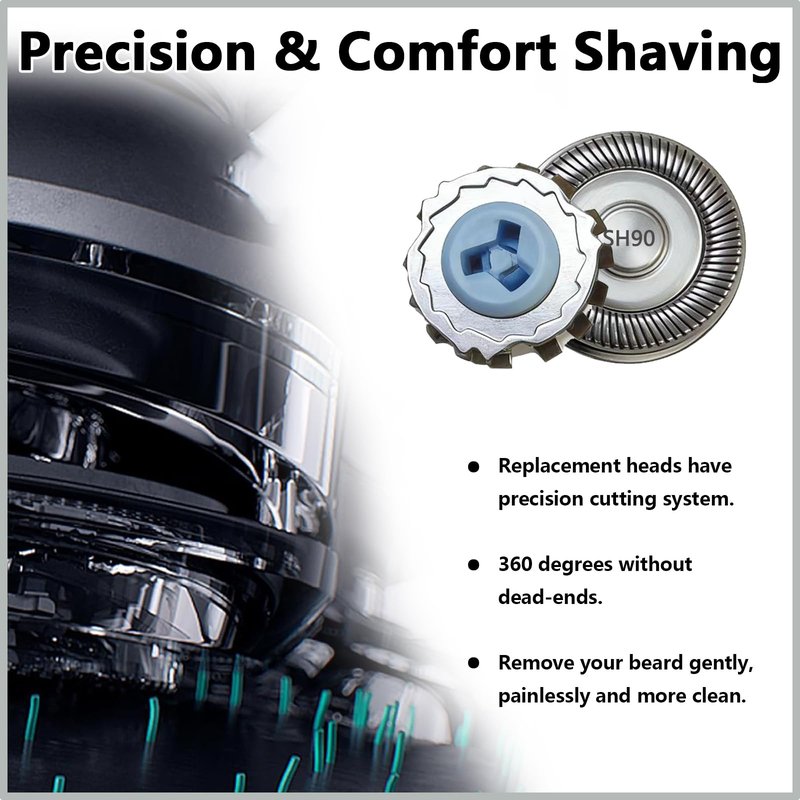 SH90 Replacement Heads Compatible with Philips Norelco 9000 Replacement Heads,for Philips Norelco Series 9000(S9xxx) 8000(S8xxx) Electric Razor Shaver,Upgrade SH90/62 Replacement Double Blades[6 Pack]