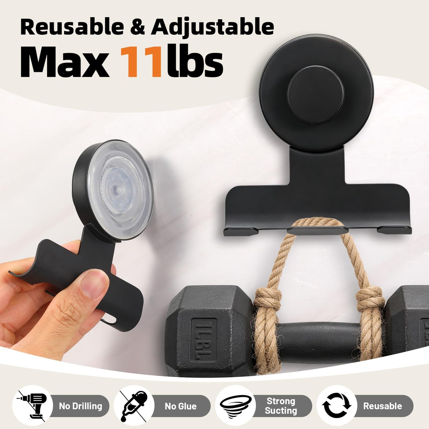 Supopular Suction Cup Razor and Shaver Holder for Shower, Heavy-Duty Stainless Steel No-Drill Bathroom Wall Hook for Towel, Loofah, Damage-Free and Reusable, Easy Install and Remove (2, Matte Black)