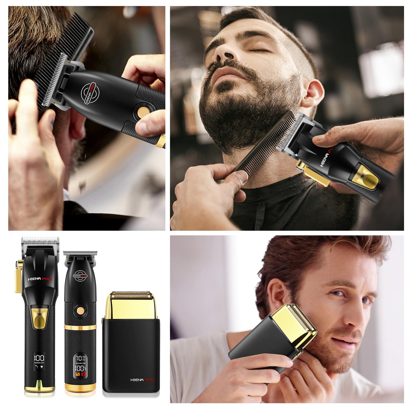 HIENA PRO Hair Clippers Zero Gapped Hair Trimmer Set & Foil Shaver for Men, Professional Cordless Rechargeable Beard Trimmer Barber Hair Cutting Kit with LED Display， Gifts for Men