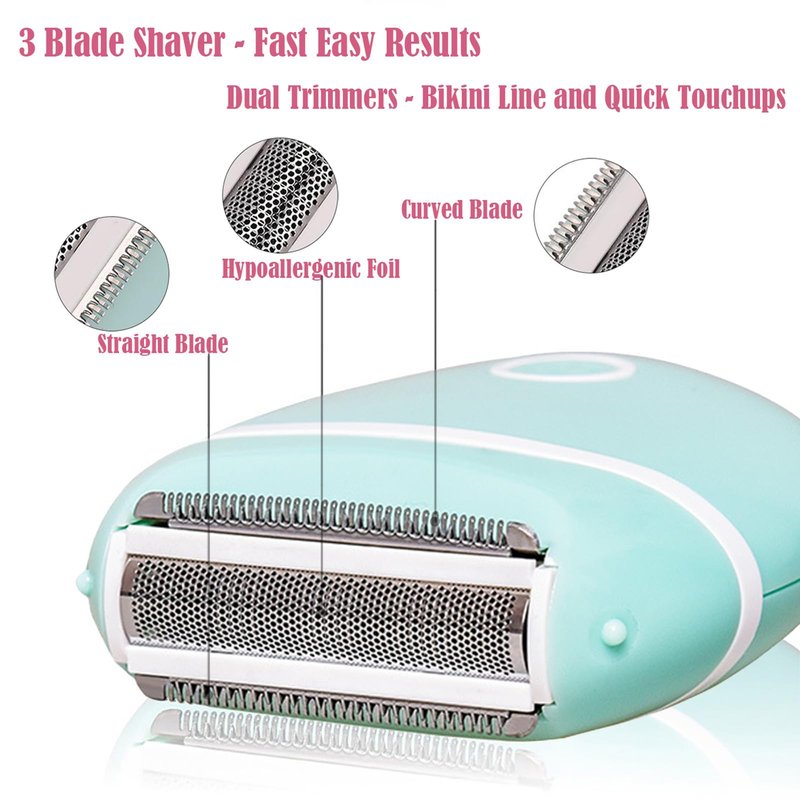 Electric Hair Shaver for Women: Compact, Cordless Wet & Dry Razor for Smooth Body & Dual Trimmers – Bikini Line and Quick, Travel-Friendly.BEAUTISILK (Green)