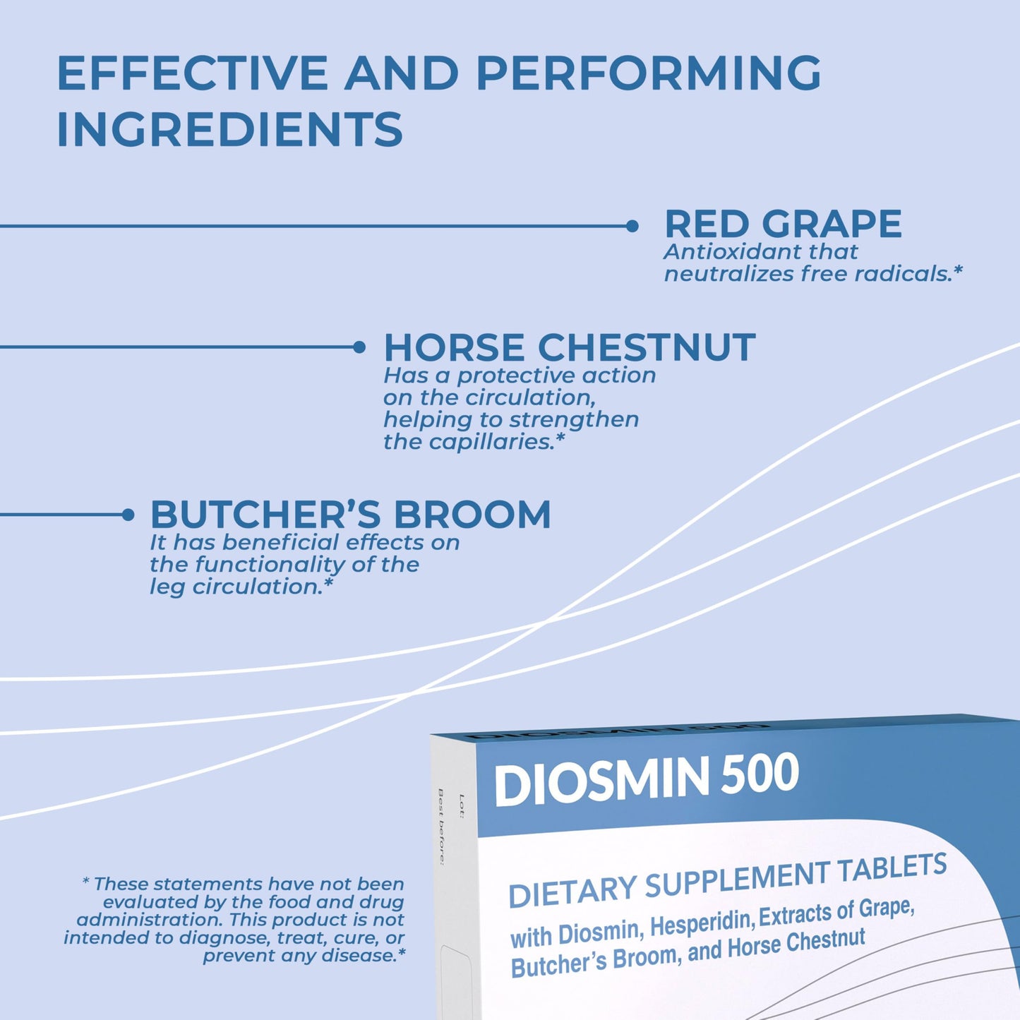 Dulac Diosmin 500, Micronized Diosmin Hesperidin Dietary Supplement 1000mg per serving, Horse Chestnut Extract, Butcher’s Broom & Red Grape Extract, Leg Circulation Support, 40 Tablets, Made in Italy