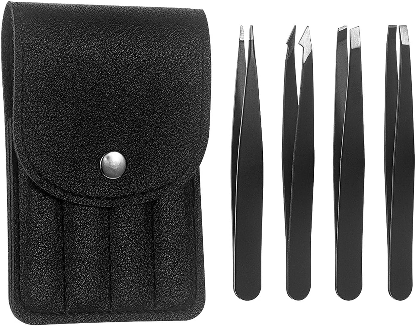 Precision Tweezers Set - Stainless Steel Eyebrow & Ingrown Hair Removal Kit | 4 Pcs Professional Grooming Tools with Travel Case