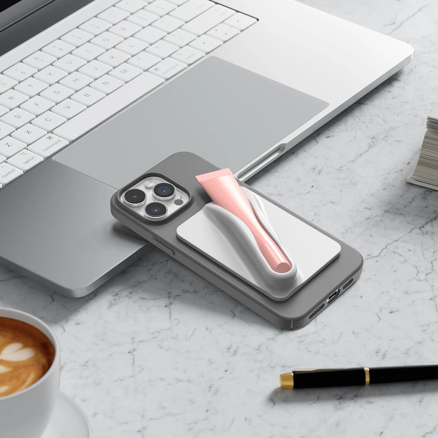 DOB SECHS Silicone Lip Holder for Cell Phone Lipstick Lip Glaze Phone Case Adhesive Back Stick On Holder for iPhone and Android Phones, Grey