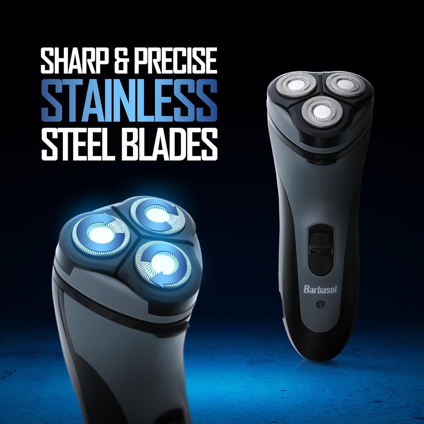 Barbasol Rotary Shaver - Rechargeable Electric Razor with Stainless Steel Blades | Pop-Up Trimmer, 45 Min Run-Time