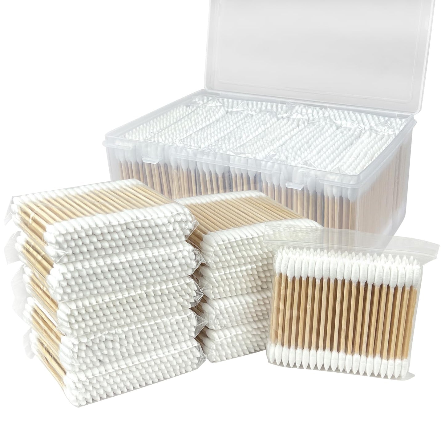 1000 ct (2000 Tips) Bamboo Cotton Swabs for Ears, Double Tips Cotton Buds, Organic wooden sticks, Suitable for Makeup, Ear Cleaning, Personal Care