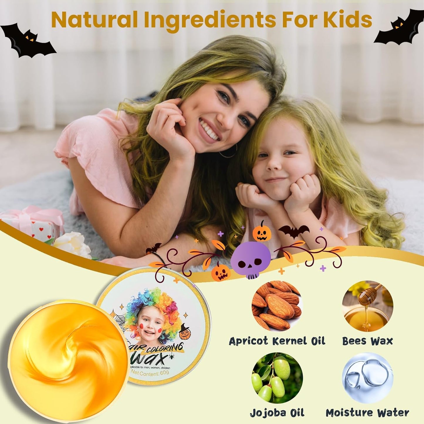 Temporary Gold Hair Color Wax - Washable Blonde Styling Gel for Kids | Ideal for Cosplay & Halloween