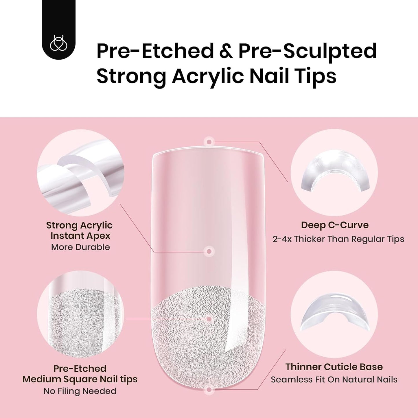 Beetles Instant Apex Nail Tips - Medium Square, 16 Sizes 00-14, 512pcs | Thicker Strong Acrylic for DIY Salon Extensions