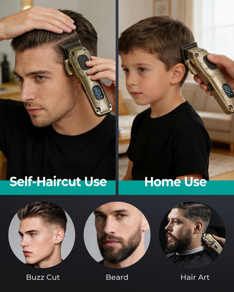 VGRPRO Hair Clippers for Men Professional, Cordless & Corded Barber Clippers for Hair Cutting with Package Case, Electric Grooming Kit for Home & Barber Use, LED Battery Display (Golden)