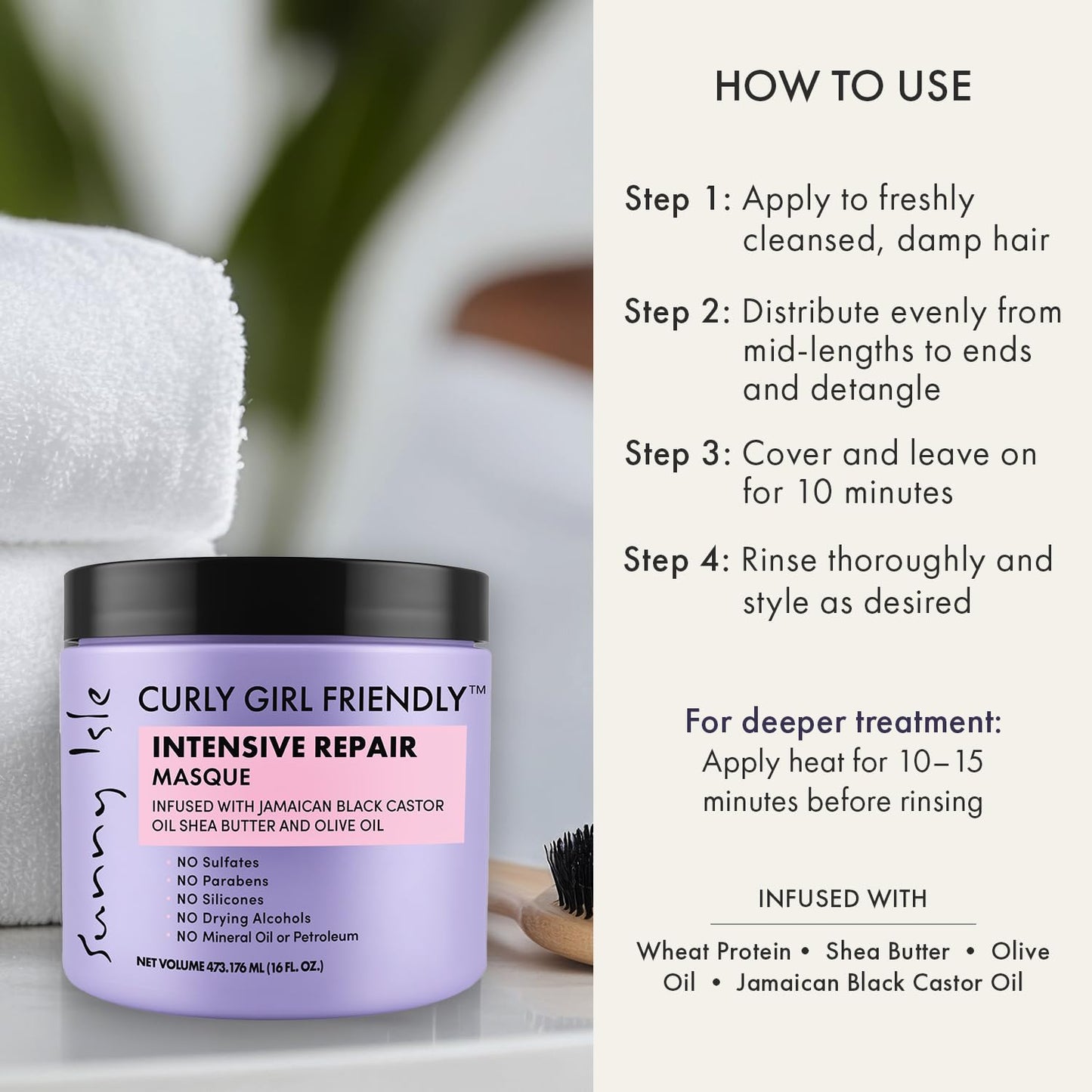Curly Girl Friendly Intensive Repair Masque - Deep Conditioning Treatment for Curly, Wavy & Coily Hair | Jamaican Black Castor Oil & Shea Butter, 16oz
