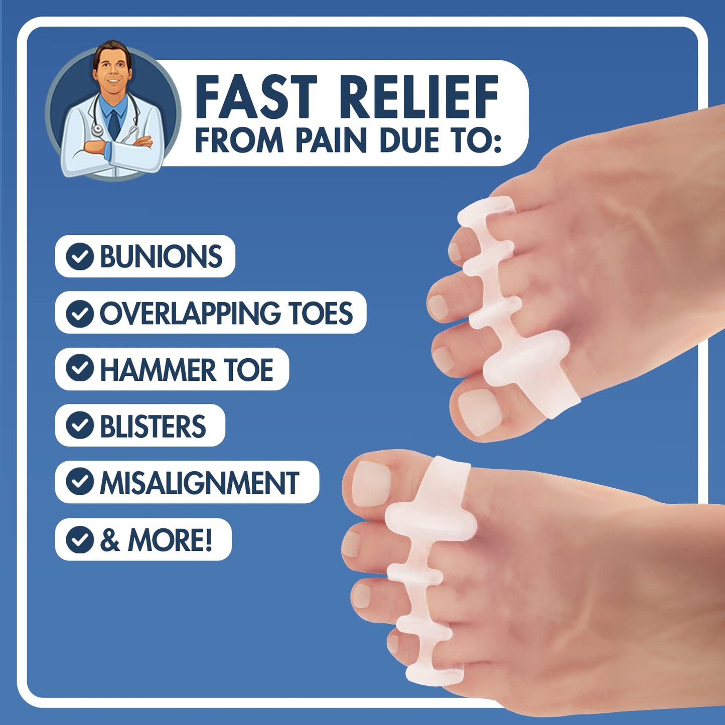 Dr. Frederick's Original Gel Toe Spreaders - 2 ct - Soft Toe Spacers for Bunions & Overlapping Toes - Pain Relief Orthotic for Men & Women - One Size