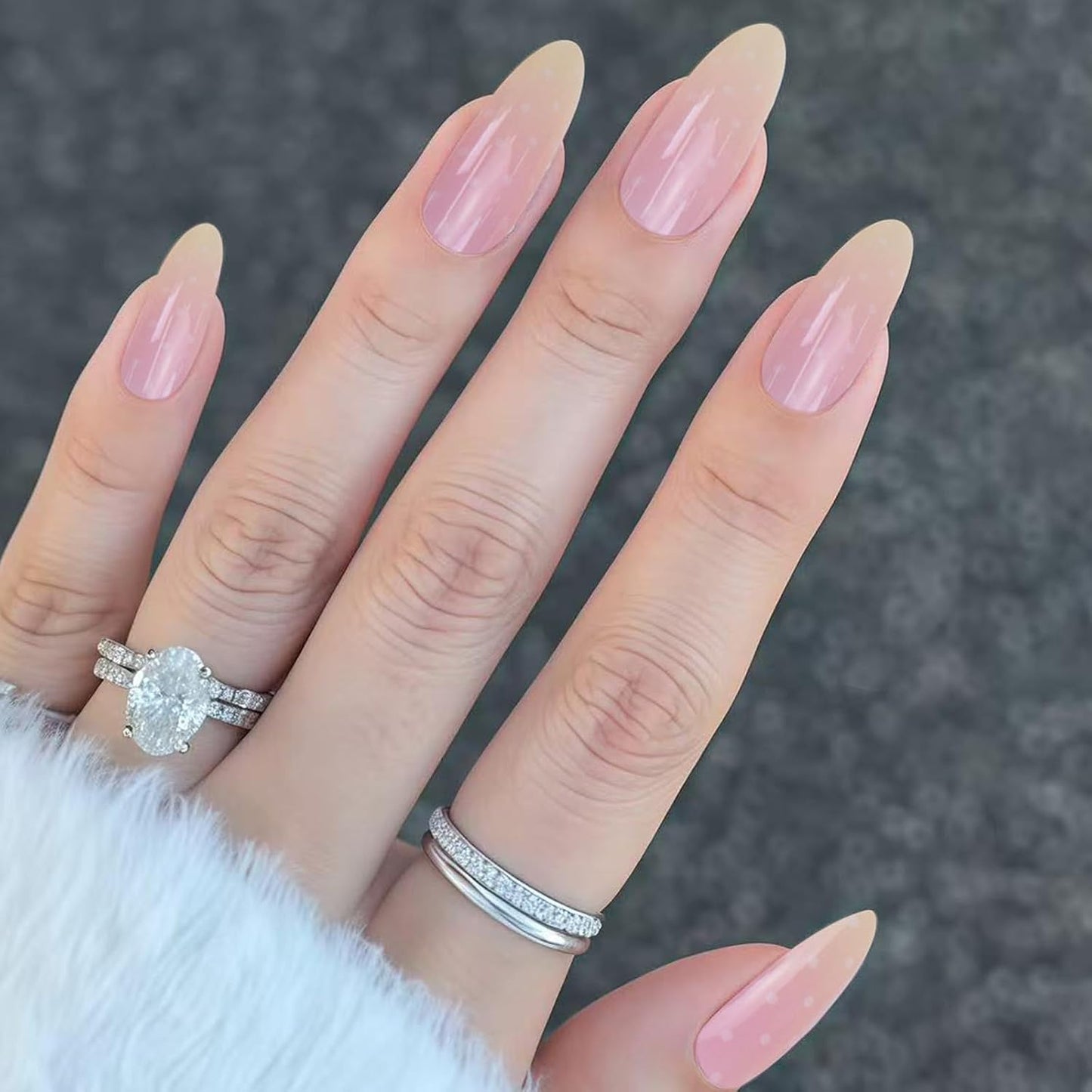 French Tip Press-On Nails - Medium Almond Shape with 3D Bow & Pearl Charms | 24 Pcs Spring Design