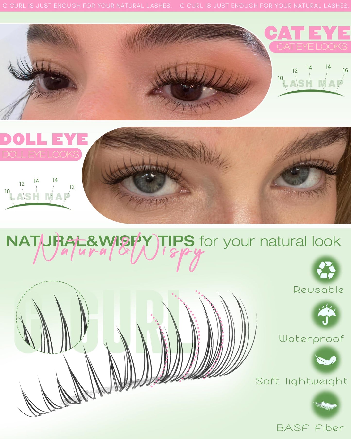 Aurora Natural Lash Clusters Wispy Cluster Eyelash Extensions C Curl Eyelash Clusters Invisible Band Individual Lashes 8-16MM Soft BASF Lash Extensions 120PCS Wet Pestañas Postizas Naturales at Home