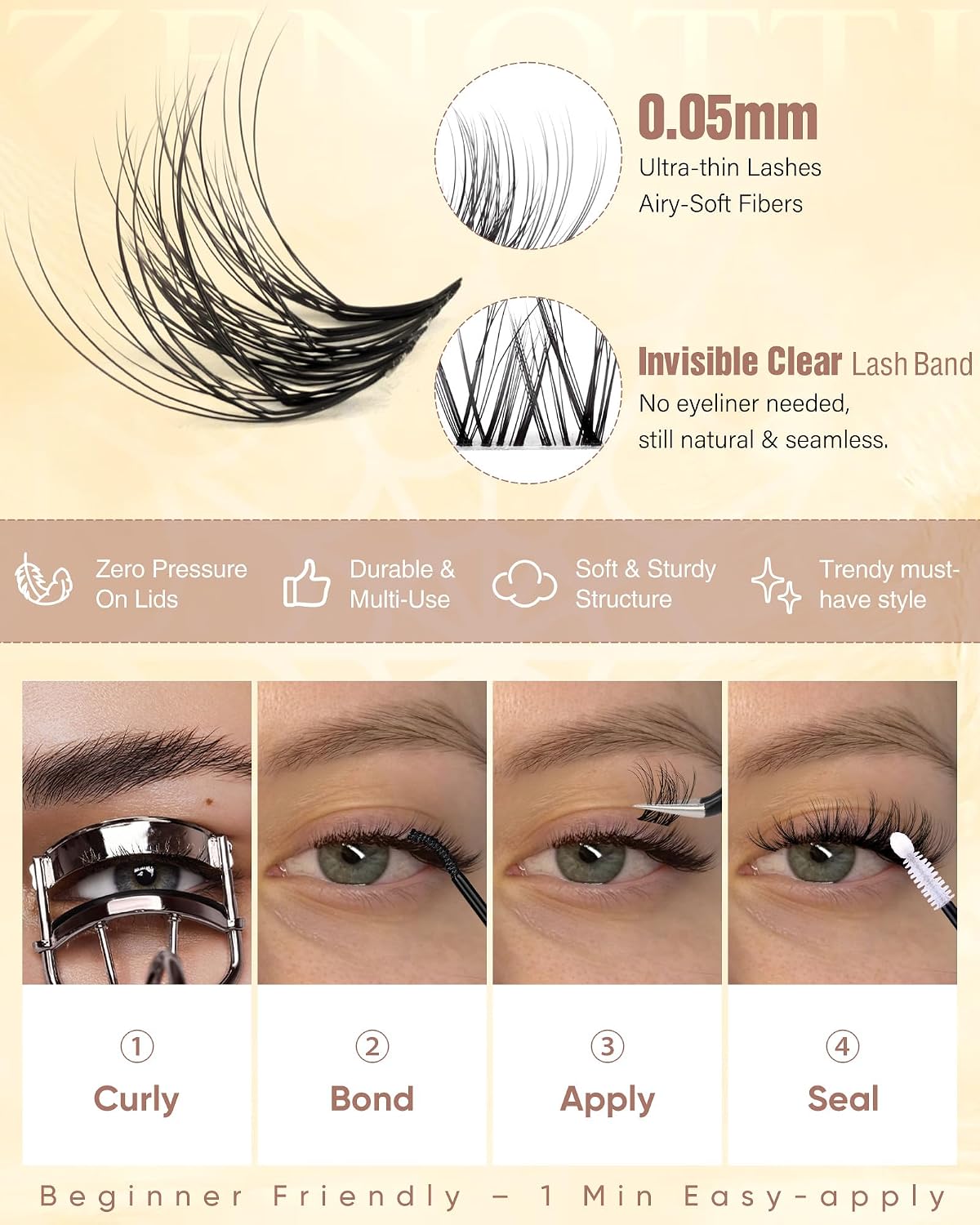 Natural Lash Clusters - Wispy Spider Eyelash Extensions | DIY Individual Lashes 8-16mm D Curly