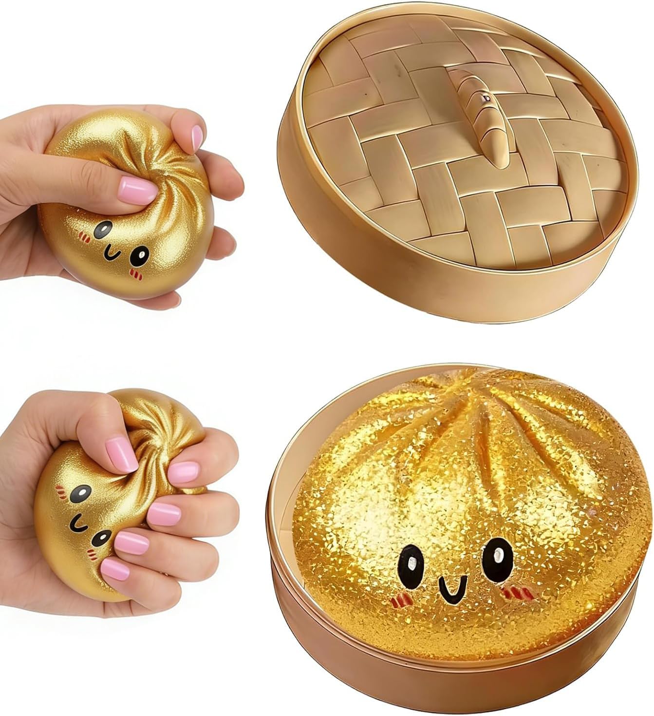 Colorful Dumpling Squishy Stress Balls - Soft Decompression Dough for Adults | Easter Gift (Gold)