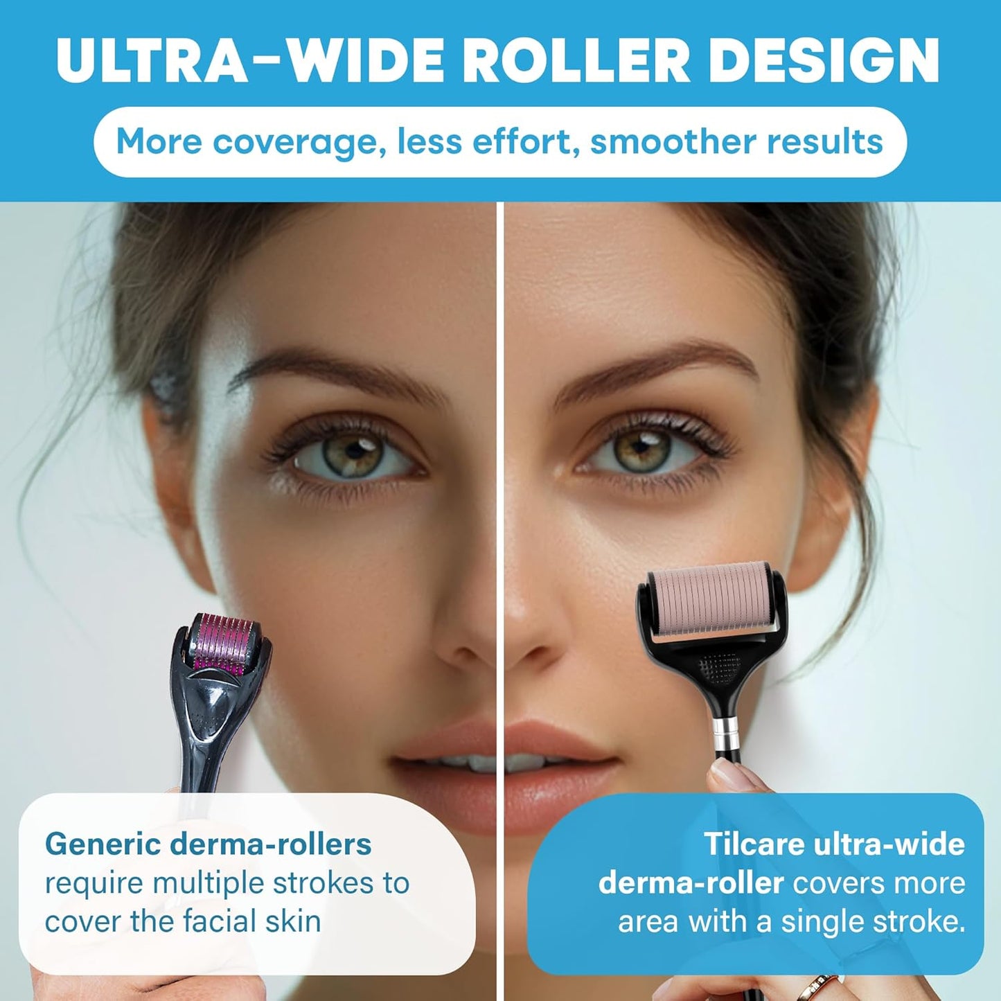 Ultra-Wide Derma Roller for Face - At-Home Microneedling Kit | 0.25mm Microneedle for Skin Care & Hair Growth