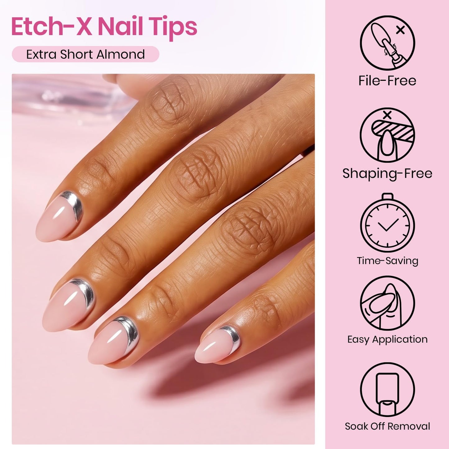 Beetles Extra Short Almond Nail Tips, 12 Sizes 288 PCS Pre-Shaped Full Cover Etch Gel Nail Tips Clear Acrylic Press on Nails Extension for Girls Women Art Design, Glue Needed