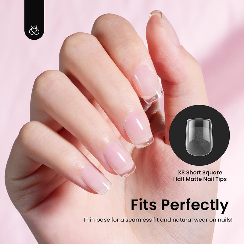 Short Square Nail Tips - 576PCS Half Matte Clear Acrylic Press-On Nails | 12 Sizes for DIY Nail Extensions