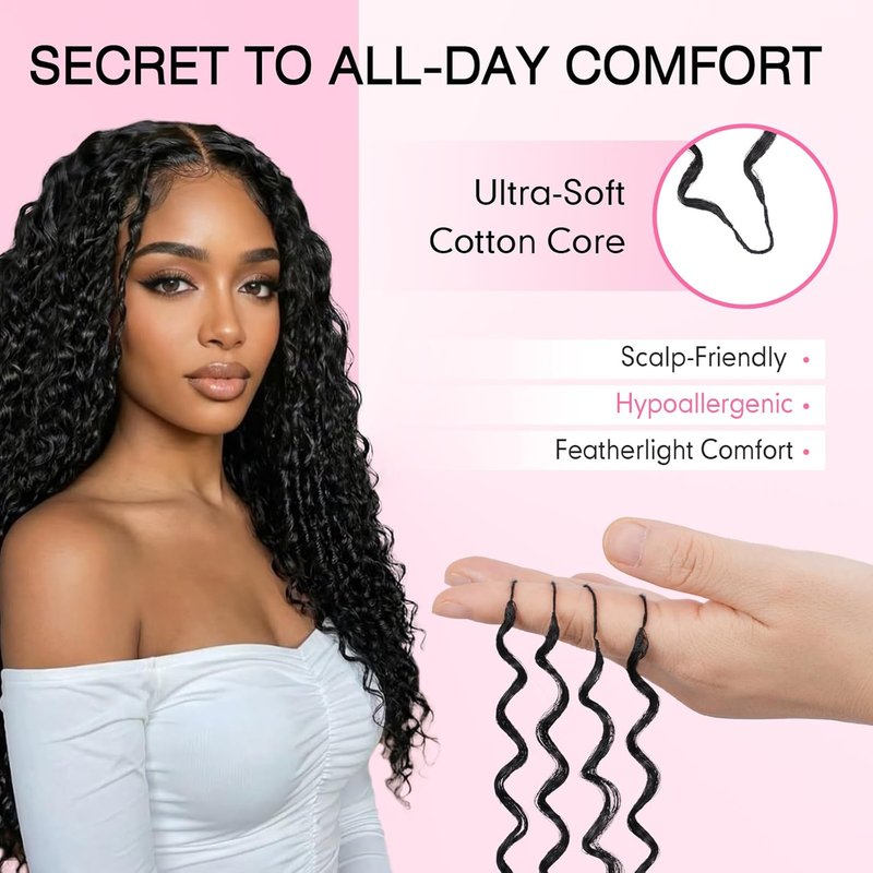Miracle Knots Deep Wave Crochet Hair Extensions - 14" Hand-Tied Synthetic, 150 Strands Soft Cotton Core, Glue-Free Knotless (Natural Black)
