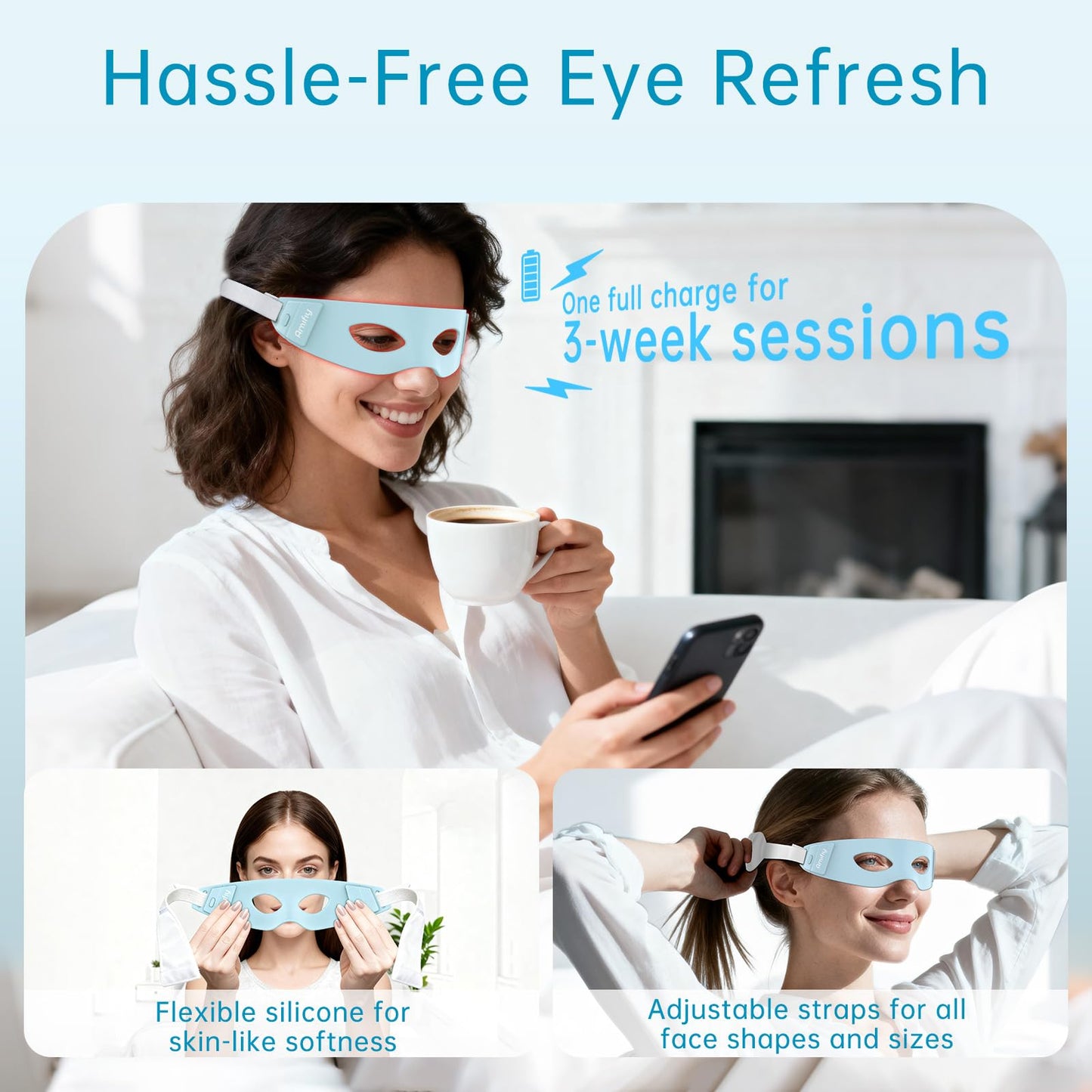 Amifiy Red Light Therapy for Eyes, 3 Minutes Red Light Eye Mask Reducing Dark Circles, Eye Bags, Puffy Eyes, Wrinkles, 830nm NIR Infrared LED Eye Mask For Women & Men