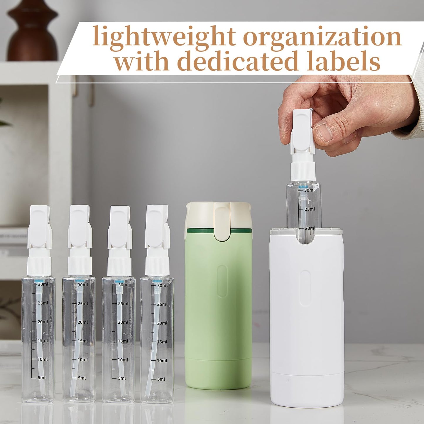 4 in 1 Travel Dispenser Bottle Refillable Leak-Leak Proof and Portable for Shampoo, Conditioner, Shower Gel & Toiletries Perfect for Vacation, Camping & Gym. (White)