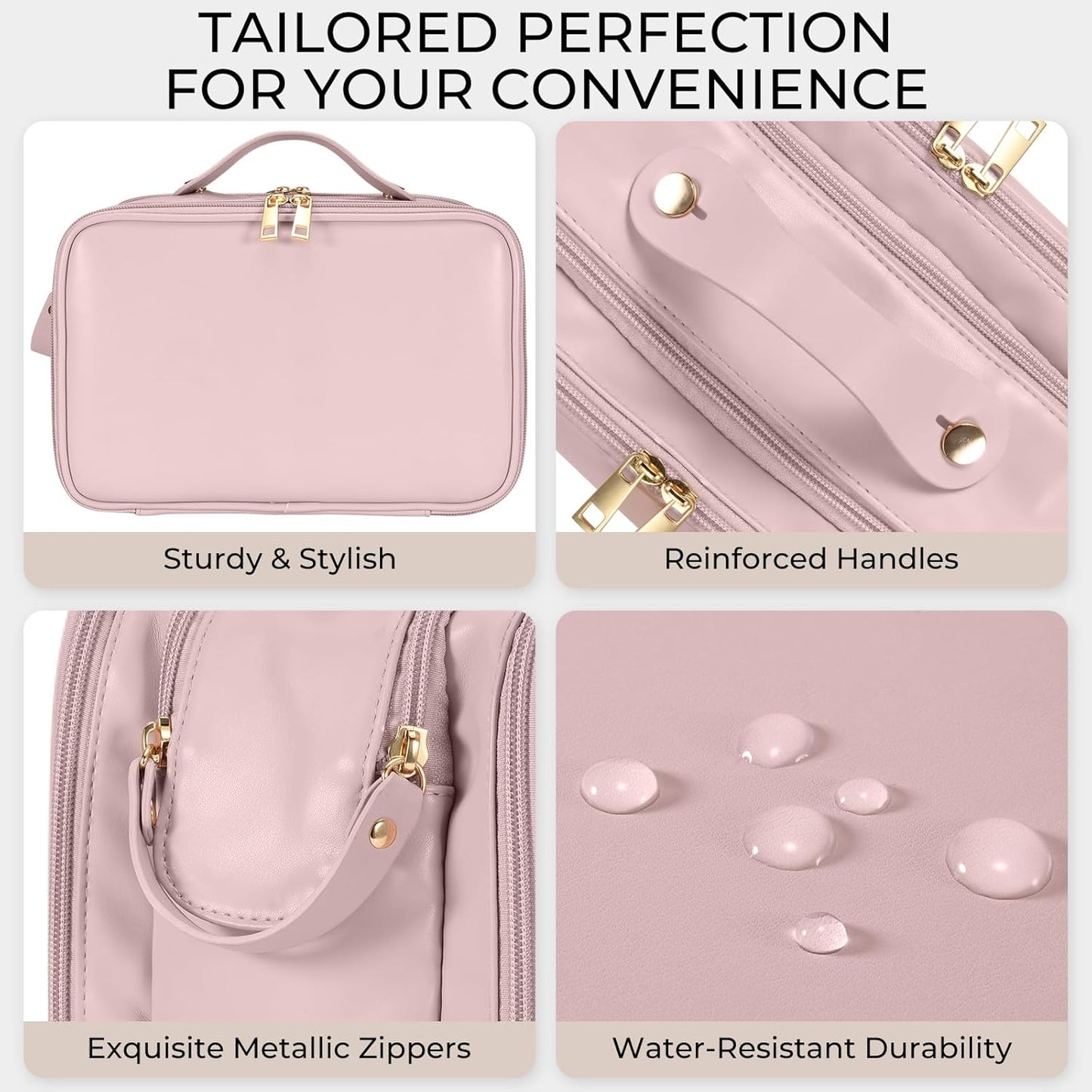 Travel Makeup Bag - Large Capacity Waterproof Organizer | Free-Standing Design, Easy Access - Pink