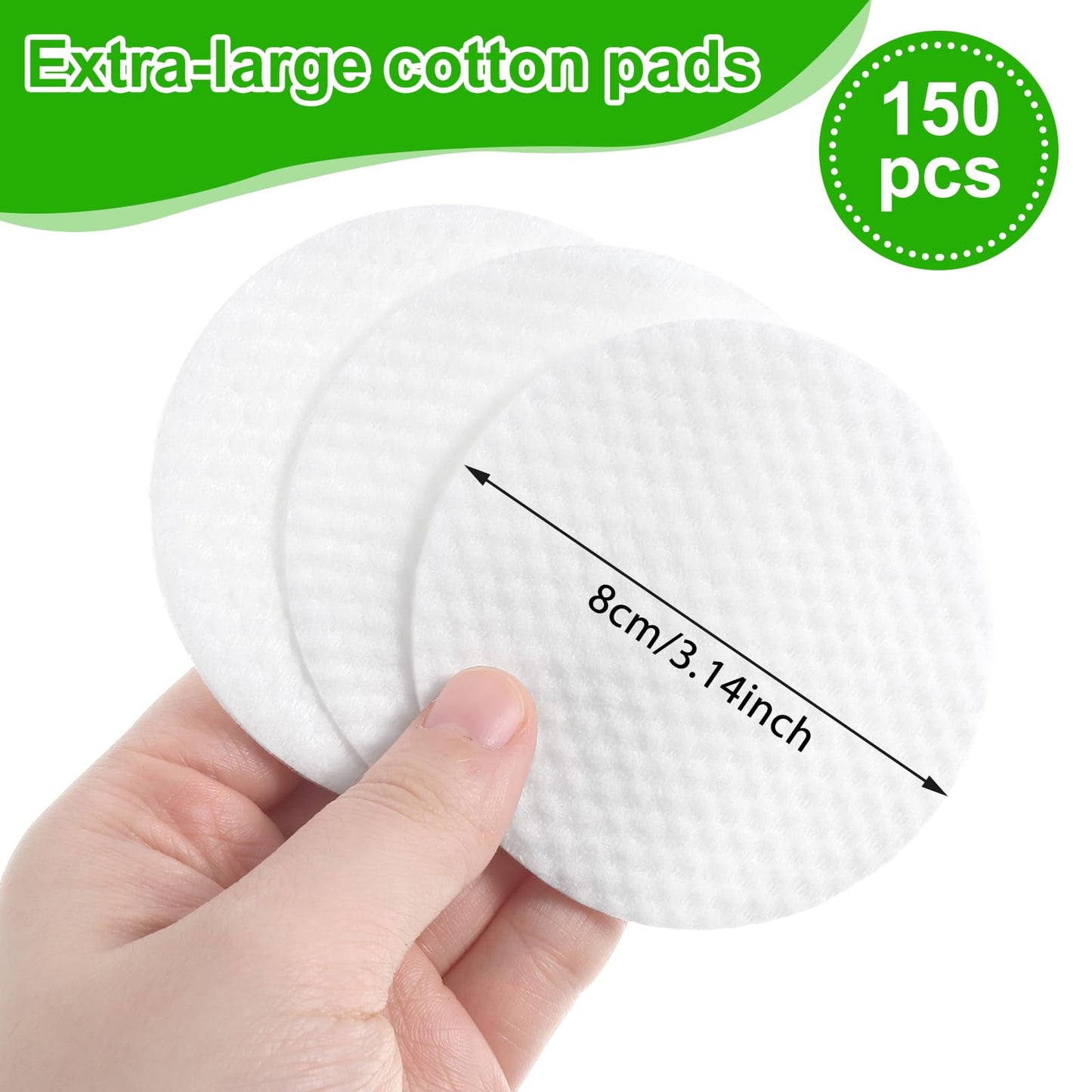 150 Pcs Extra Large Cotton Rounds for face, 3.14" Round Lint-Free Soft Cotton Pads for Makeup Removal, Nail Polish, Cleansing Face and Toner Application Use Wet or Dry