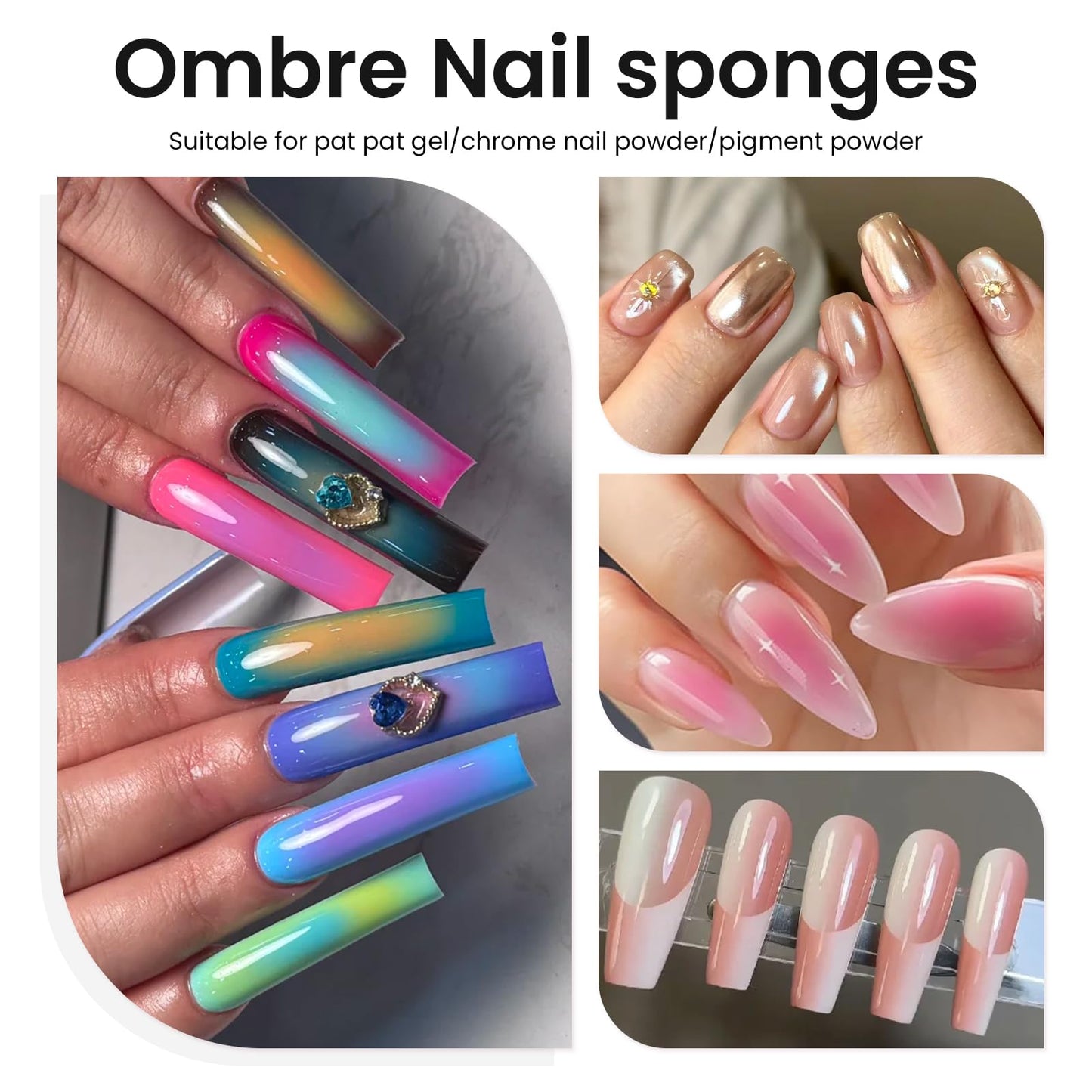 ESUOHYM 200 PCS Nail Sponges for Ombre with Grabbing Pen,Mini Aura blending Sponges for Nail Art,Nail Ombre Brush for Pat Gel & Pigment Powder,Nail Art Tools Accessories Supplies for Home Salon